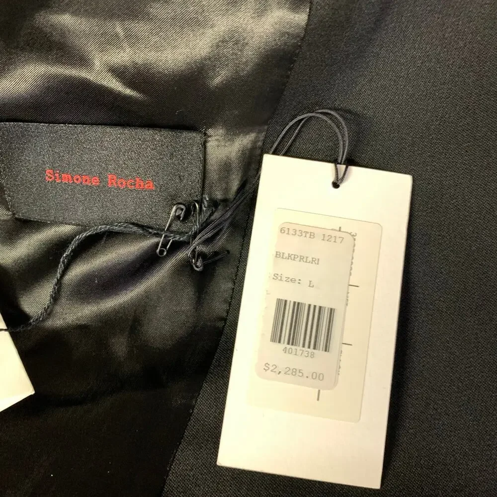 SIMONE ROCHA Chest Size L Black Red & White Beaded Wool Blend Sport Coat